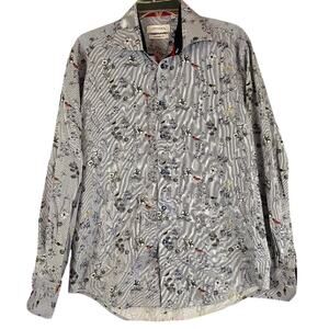 Levinas Tailored Fit Bird Floral Print Long Sleeve Button Down Shirt Large